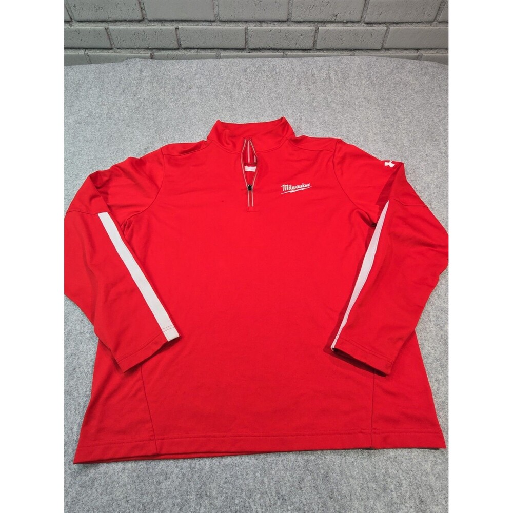 Under Armour Milwaukee Tools LARGE Red Quarter Zip Long Sleeve Pullover Loose
